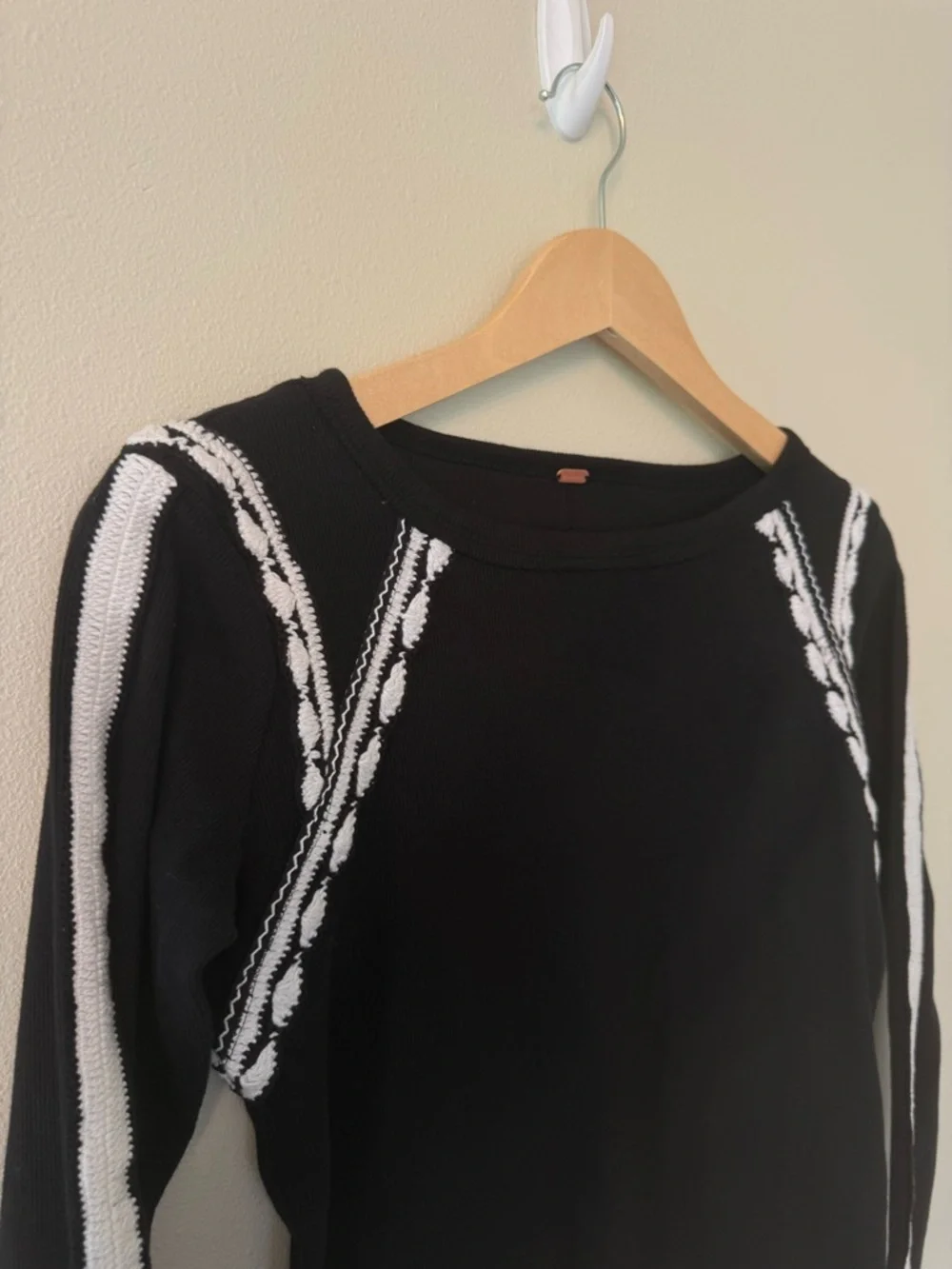Free People Lost Love Top Black Combo Ribbed Cotton Lace Trim Small